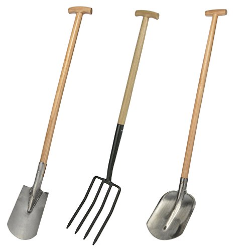 Land-Haus-Shop Gartengeräte massiv 1 von 3, Spaten Forke oder Schaufel mit Holzstiel u. T Griff (Set 3 teilig)