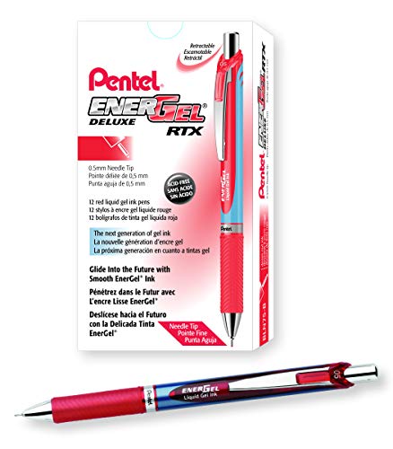 Pentel EnerGel Deluxe RTX Gelschreiber, einziehbar 12 Stück 0.5mm Needle rot