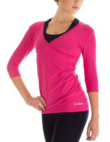 Winshape Damen 3/4-arm Shirt in Wickeloptik Fitness Yoga Pilates Freizeit, pink, M