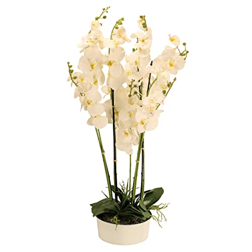 OF Künstliche Blumen Orchideen Arrangement XL im Topf-Weiß und Rosa bis 86 cm groß & 63 Blüten (Weiß, 84 cm)