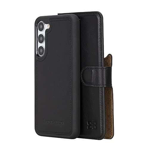 BOULETTA Samsung Galaxy S23 Lederhülle, Handgemachte Galaxy S23 Leder Wallet Case mit Kartenhalter für Männer und Frauen, 2 in 1 Magnetische Abnehmbare Brieftasche, RFID-geschützt, Kickstand Schwarz