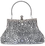 LiuliuBull Abendhandtaschen mit Pailletten, Perlen, Vintage, für Damen (Farbe: Grau)