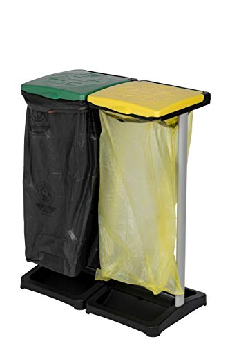Kreher Müllsackständer aus Kunststoff mit Deckel, 2tlg. Hält max. 2 Säcke mit ca. 110 Liter Volumen. Mit Fach für Müllsäcke. Preiswert und praktisch.