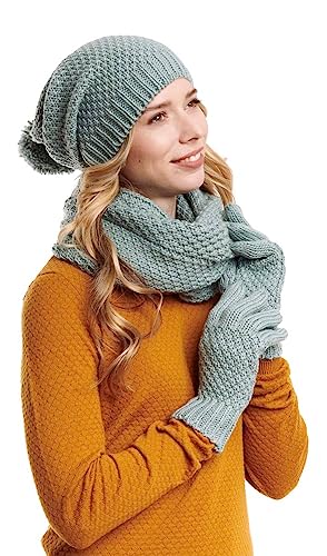 Hilltop Winter Kombi Set aus Winter-Schal, passender Strickmütze, Beanie und Handschuhe, 3-teilig, Winterset, Farbe:Stone