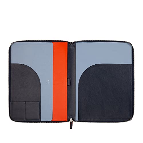 DUDU Die farbenfrohe A4 Aktentasche aus weichem Leder mit praktischem Metallreißverschluss und iPad-Tablet-Fach. Elegant und raffiniert, ideal für Ihre Arbeit. Navy