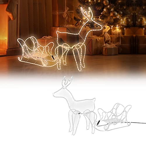 ECD Germany LED Deko Rentier mit Schlitten, 504 LEDs, aus PVC Schlauch, 273x77 cm, Warmweiß, Innen/Außen, Weihnachten Dekoration Figur Beleuchtet Lichtschlauch Weihnachtsbeleuchtung Leuchtfigur