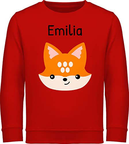 Sweater Kinder Sweatshirt Jungen Mädchen Pullover personalisiert mit Namen - Kinder Name - Süßer schlauer Fuchs - 140 (9/11 Jahre) - Rot - Sweatshirt mädchen 140 - JH030K