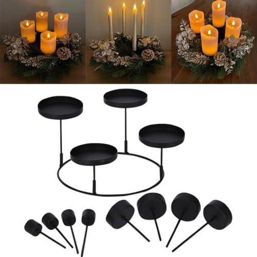 Kerzenständer Set 3 in 1 aus Metall in Schwarz, ideal als Adventskranz - Kerzenhalter für 4 Stumpenkerzen, Stabkerzen oder Teelichter