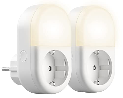 Luminea Home Control Smarthome Steckdose: 2er-Set WLAN-Steckdose mit LED-Nachtlicht, App & Sprachsteuerung, 16 A (Smart-Home-WLAN-Steckdosen)
