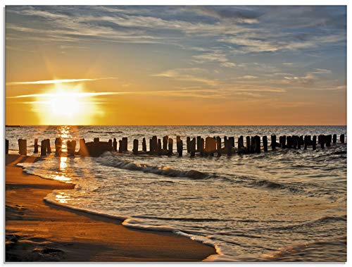 Artland Qualitätsbilder I Glasbilder Deko Glas Bilder 125 x 50 cm Landschaften Strand Foto Orange D8PR Schöner Sonnenuntergang am Strand