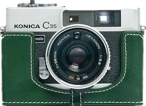 Kameratasche für Konica C35 / C35 (handgefertigt, echtes Leder, mit Handschlaufe) Grün
