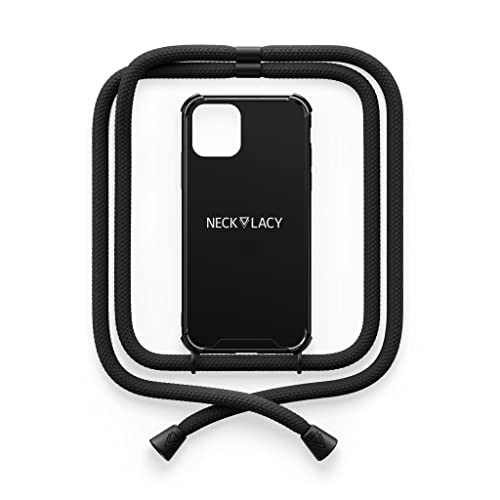 NECKLACY® - Die Premium Handykette für Apple iPhone 13 in Pitch Black | Schwarze Handyhülle mit hochwertiger Kordel zum Umhängen - Smartphone Crossbody Case