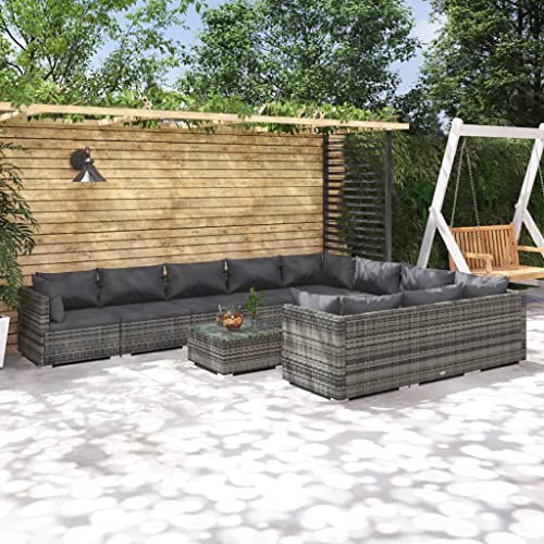 ZQQLVOO Lounge Sessel Terrassenmöbel Terassenmöbel Außen11-tlg. Garten-Lounge-Set mit Kissen Poly Rattan Grau