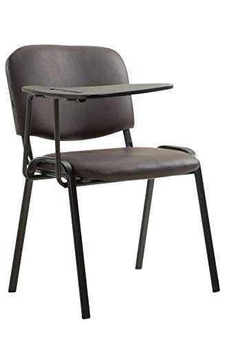 CLP Besucherstuhl Ken mit Klapptisch | Robuster Konferenzstuhl mit gepolsterter Sitzfläche und Kunstlederbezug, Farbe:braun