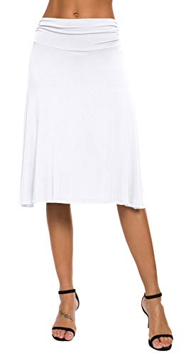EXCHIC Damen Elastische Taille Einfarbig A-Linie Yoga Rock (S, Weiß)