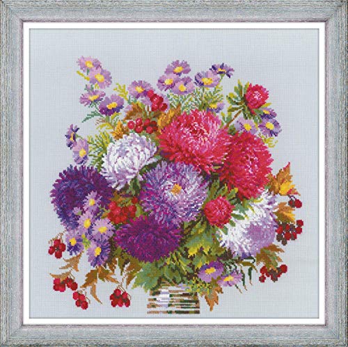 Riolis 1773 Blumenstrauß mit Astern, Zählmuster Kreuzstich-Set, Baumwolle, mehrfarbig, 4040cm