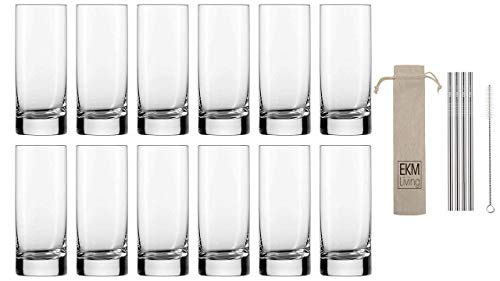 Schott Zwiesel 12er Set, Longdrink Paris 79 Longdrinkglas, Tritan Kristalglas, Transparente, 6.2 cm + Gratis 4er Set EKM Living Edelstahl Trinkhalme