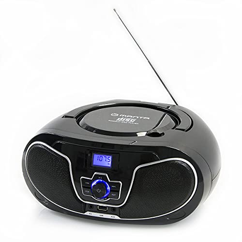Manta Boombox mit CD Player und Bluetooth 5.0 - Tragbarer Stereo-Boombox mit FM Radio MP3 AUX USB LCD - Digitaler Equalizer - Netz- und Batteriebetrieb - BBX007