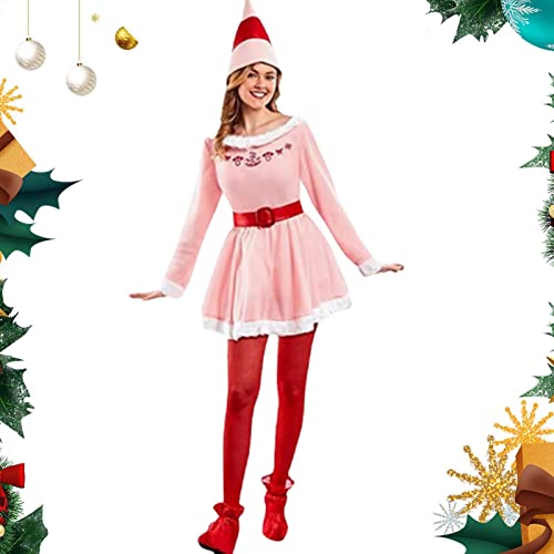GIMOCOOL Elf Kostüm für Frauen Weihnachten | 2022 Erwachsene Weihnachten Frauen Rosa Jovie Elf Kostüm | Buddy Kostüm Weihnachten Cosplay Urlaub Party Komplettes Set