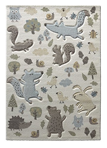 wecon home Sigikid I Moderner Kurzflor Kinderteppich, Kinderzimmer für Mädchen & Jungen I Forest I SK-21965-060 I Weiß Taupe Grau Grün Gelb I (160 x 225 cm)