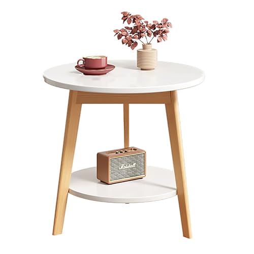 Runder Beistelltisch, 2-stufiger industrieller Sofa-Beistelltisch, kleiner Nachttisch mit Ablagefläche, Kaffee-/Snack-Teetisch aus Holz for Wohnzimmer, Schlafzimmer und Büro ( Color : A , Size : 48x48