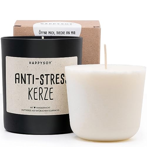 Duftkerze + Refill Wachs - Anti-Stress Duftkerze im Glas mit Spruch aus Soja natürlich handgemacht nachhaltig - persönliches Geschenk entspannende Geschenkidee beste Freundin Freund Mama Papa