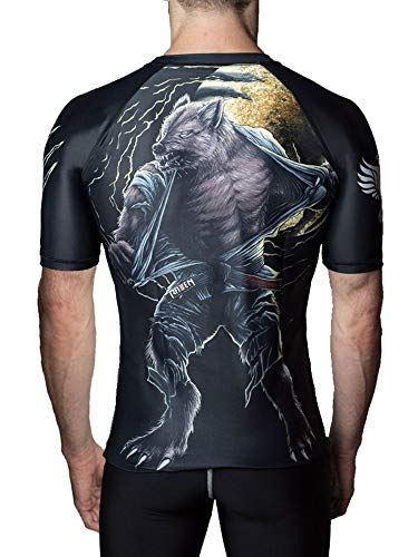 Raven Fightwear Herren BJJ Horror Werwolf Kurzarm Rash Guard MMA Schwarz - Schwarz - X-Large