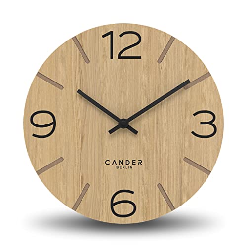 Cander Berlin MNU 2730 I Wanduhr Holz lautlos 30 cm modern Eichenfurnier Vintage ohne Ticken Wohnzimmer Büro Küche analog