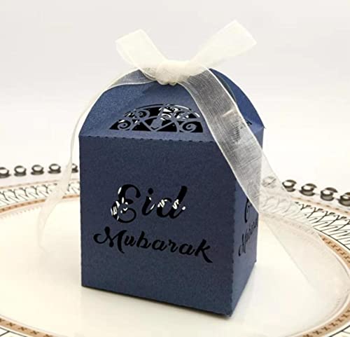 50 Stück lasergeschnittene Geschenkbox Ramadan Dekoration Pralinenschachtel für Party-Event Partygeschenke Dekorationen-Königsblau, 50 Stück, 5 x 5 x 8 cm