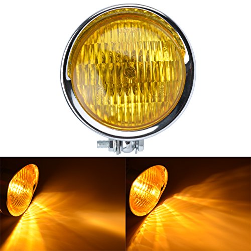 KATUR Universal 6,5"Motorrad Scheinwerfer Lampe Retro Klarglas Seitlich Montiert Einzelscheinwerfer Glühlampe Birne (Amber Light)