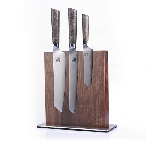zayiko hochwertiger magnetischer Messerblock ohne Messer aus Nußbaum Holz, Magnetisches Messerbrett, Messerhalter für bis zu 8 Messer