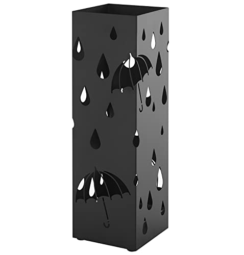 ACAZA Regenschirmständer mit Schale, eckiger Schirmständer für Regenschirm aus Metall, Aufbewahrung für Schirm mit dezentem Design, 49 x 16 x 16 cm, Schwarz