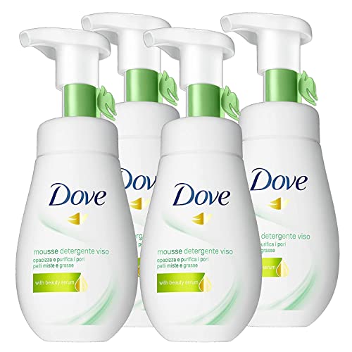 4 x Dove Mousse Gesichtsreiniger, mattierend und reinigend für Mischhaut und fettige Haut, 4 Flaschen à 160 ml