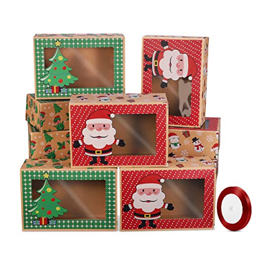 Hemoton 12pcs Weihnachts-Kekskästen Boxen Donut-Geschenkboxen Bäckereikarton grünen und roten Weihnachtsmotiven mit Weihnachtsbändern als Geschenk für Weihnachten Geschenk-Verpackung