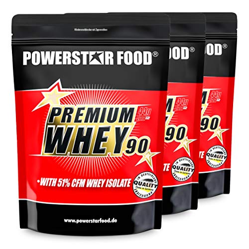 PREMIUM WHEY 90 Pack - Mit 51,00% CFM Whey Isolat - Weidenmilch Molkenprotein mit 90% i.Tr. Proteingehalt - Perfekt für Muskelaufbau & Abnehmen - Extrem lecker - Made in Germany - 3 x 850g (Gemischt)