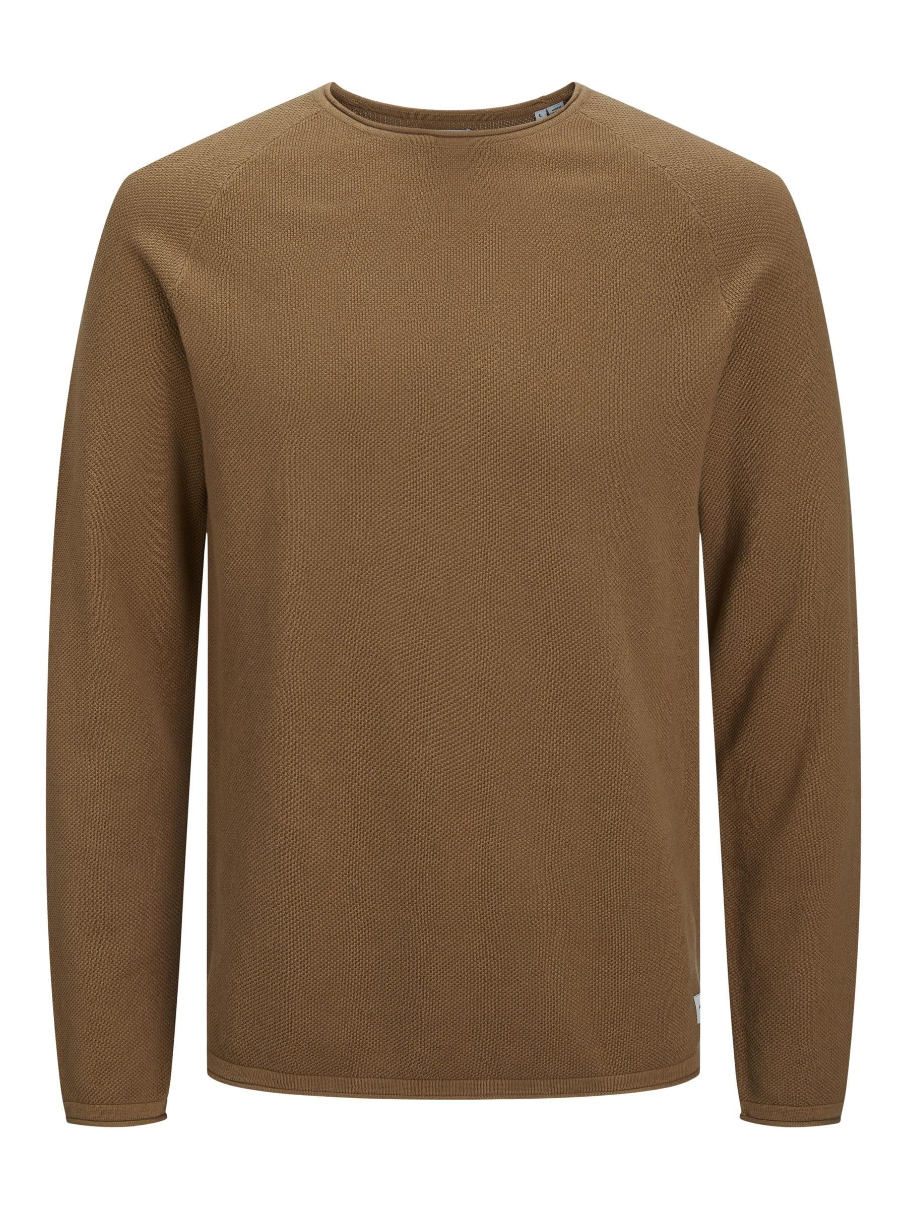 Herren Jack & Jones Strickpullover | Rundhals Basic Langarm Sweater | Baumwolle Shirt JJEHILL, Farben:Braun-2, Größe Pullover:L