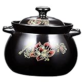 Hengqiyuan Casserole Dish with Lid,Ceramic Casserole Pot Non Stick Stock Pot,Casserole, Clay Pot for Cooking, Oven Safe, Stone Pot Made of Natural Clay, Traditional Crafts,Schwarz,4L