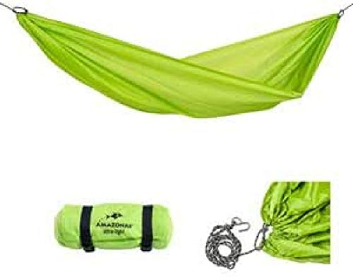 AMAZONAS Ultra-Light Hängemattenset Travel Set Lime große Leichthängematte inkl. Seil und Haken 450g 275x140cm bis 120kg