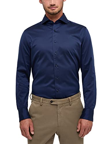 eterna Herren unifarbenes Soft Tailoring Shirt Slim FIT 1/1 Navy 39_H_1/1