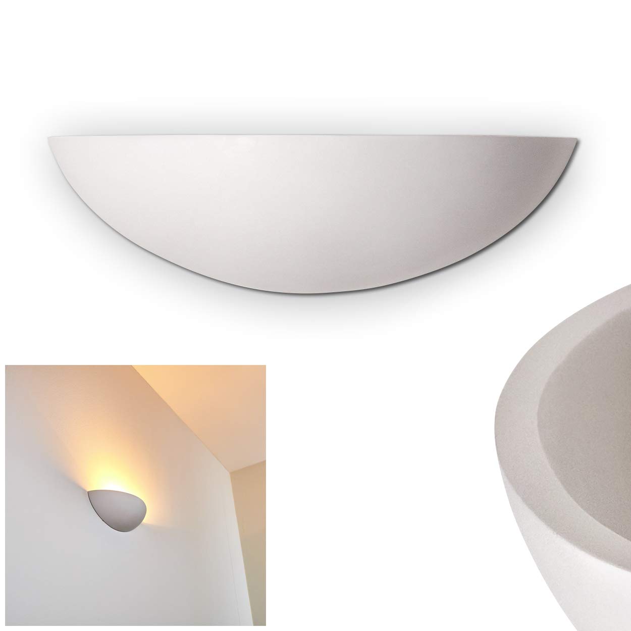 HOFSTEIN Wandlampe Ovalle aus Keramik in Weiß, Wandleuchte mit Lichteffekt, 1 x E27-Fassung, Innenwandleuchte mit handelsüblichen Farben bemalbar, ohne Leuchtmittel