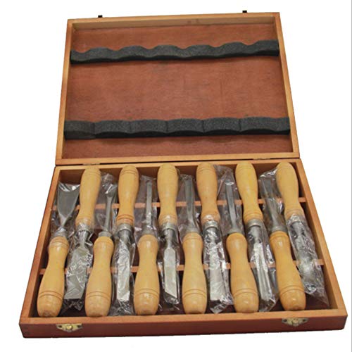 12-teiliges Holzmeißel-Set, Schnitzmesser, Holzschnitzset mit Holzgriffen und Holzbox für Schnitzer und Künstler
