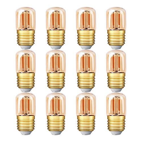 Genixgreen Mini Röhren-LED-Lampe, 1 W T28 Edison LED-Glühlampe E27 Schraubfuß 2200K Super warmweiße Glühbirne für dekorative nicht dimmbare (Bernsteinglas) 12er-Pack