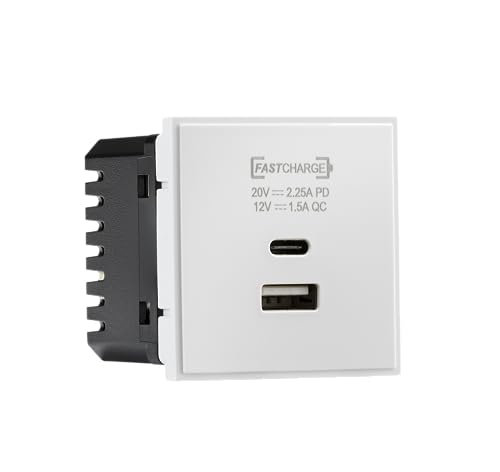 Knightbridge NETUSBPD Dual-USB-Ladegerät A+C (18 W QC / 45 W USB-PD) 50 x 50 mm, Weiß