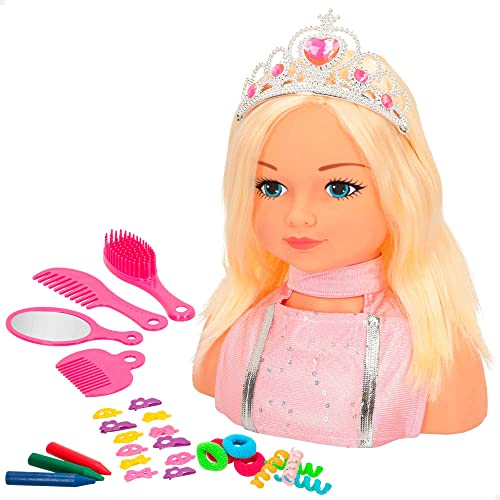 ColorBaby - Büste zum Frisieren und Schminken, Kopf Friseur Mädchen, Puppe Prinzessin Maria, Puppe zum Frisieren mit Haaraccessoires, Puppe mit Prinzessinenkrone, 3 Jahre (43992)