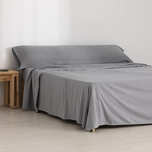 Belum | Bettwäsche-Set Flanell Ultimate Grey 135 100% Baumwolle, Set bestehend aus: Arbeitsplatte: 210 x 270 cm, Spannbettlaken: 140 x 200 cm + 30 cm, Kissen, 45 x 155 cm