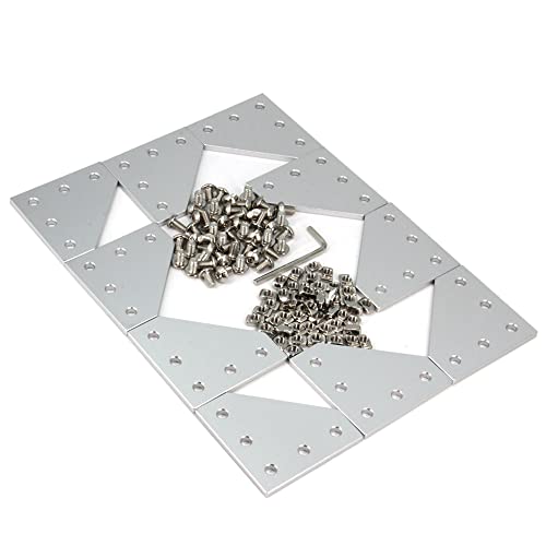 Zeberoxyz 10Stück/Kit Silber L-Form Eckhalterung Platte mit 50 Schrauben+50 Stück T-Muttern, 5-Loch 90 Grad Gelenkplatte für 2020Series Aluminiumprofil 3D-Druckerrahmen (10 Stück Silber-L mit Mutter)