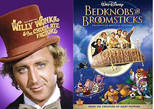 Disney Bedknobs And Broomsticks & Willy Wonka & the Chocolate Factory Musical DVD Set / Classic Family Movie Bundle Double Feature