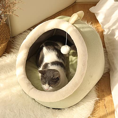 NIQIU Warmer Haustierkorb Gemütliches Kätzchen Liegekissen Katzenhauszelt Sehr weicher Kleiner Hundemattenbeutel für waschbare Höhlenkatzenbetten-Grüner Drache,L (48X45X37cm)