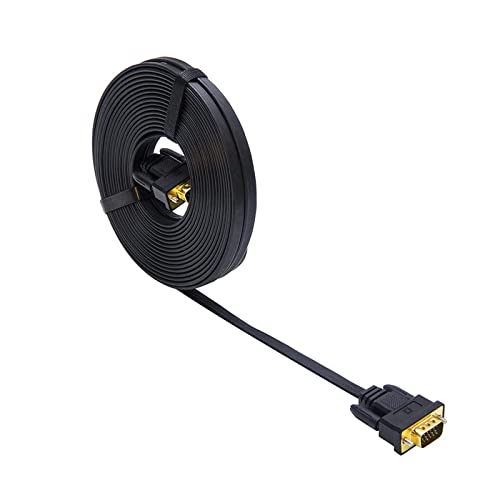 DTech VGA-Kabel für Computer-Monitor, ultradünn, flach, Standard, 15-poliger Stecker auf Stecker, SVGA-Draht, 7,6 m, Schwarz