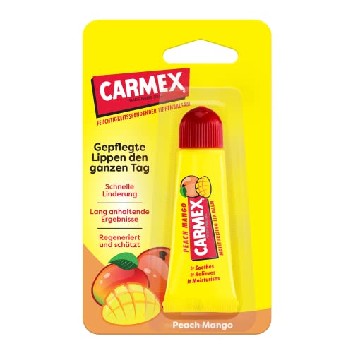 Carmex Classic Lippenbalsam Tube Peach Mango (12er Pack) - der original medizinische Lippenbalsam – feuchtigkeitsspendend, schützend und beruhigend für trockene und rissige Lippen